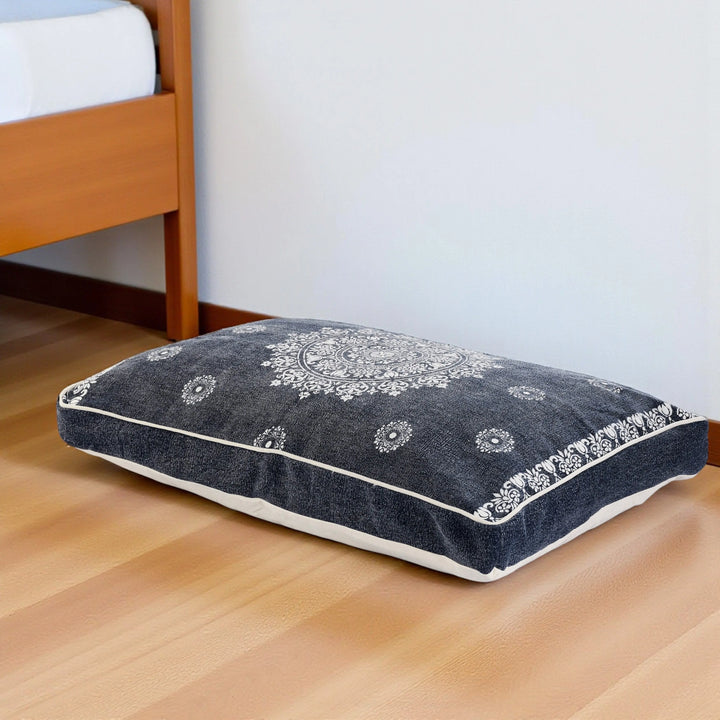 24" X 36" Stonewashed Blue Medallion Pillow Style Pet Bed With Removable Cover Homeroots