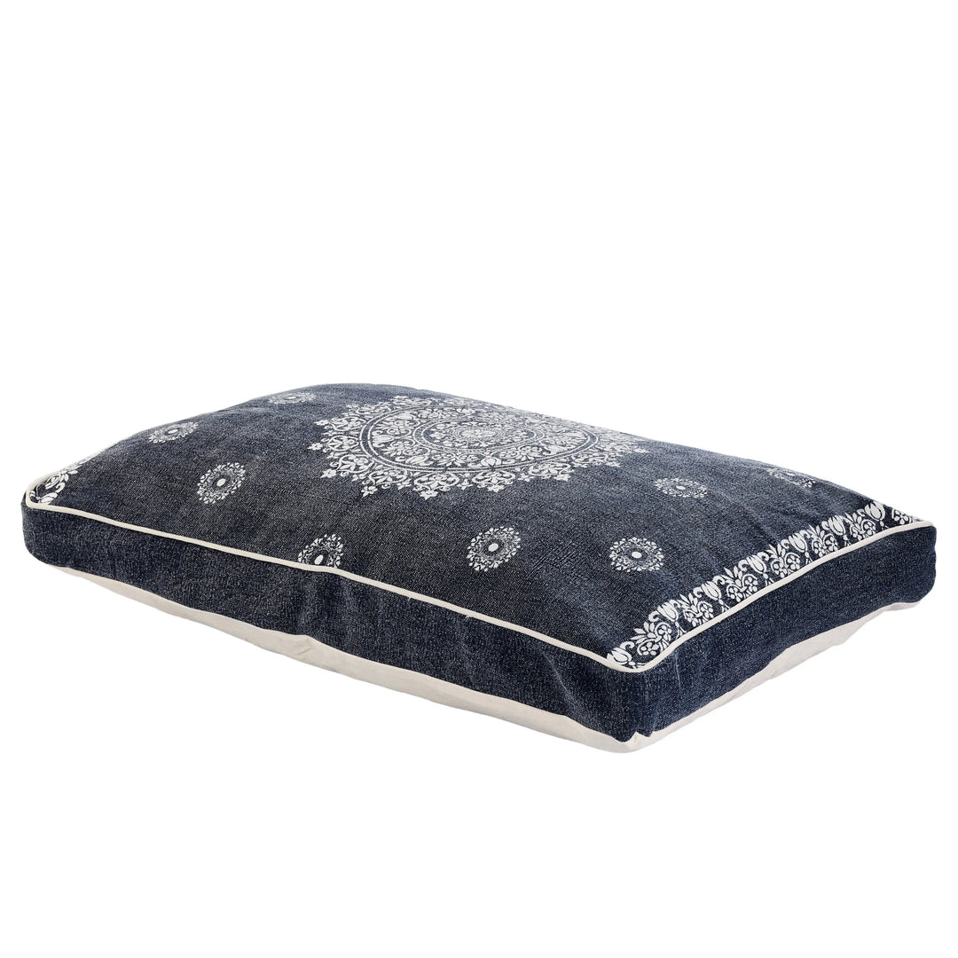 24" X 36" Stonewashed Blue Medallion Pillow Style Pet Bed With Removable Cover Homeroots