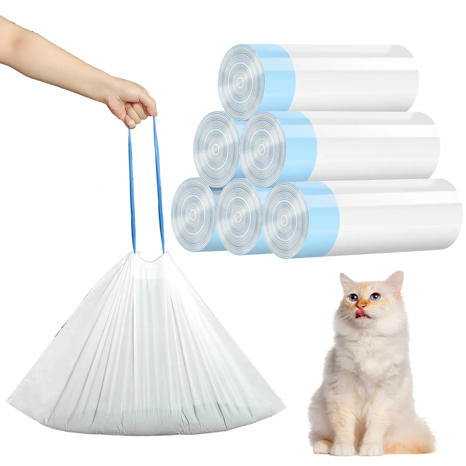 Self Cleaning Litter Box 6 Rolls(90 Count) Cat Waste Receptacles Bags Drawstring Trash Bags for Automatic Litter 15x 25 Inches Gazebo Pet Hub