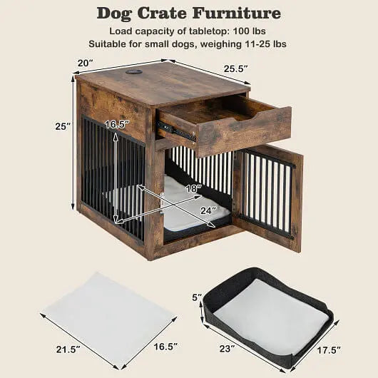 2-In-1 Dog House with Drawer and Wired Wireless Charging-Rustic Brown Gazebo Pet Hub