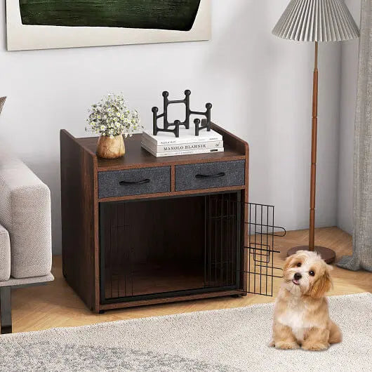 Dog Crate Furniture Indoor Dog Cage with 2 Fabric Drawers End Table Unbranded