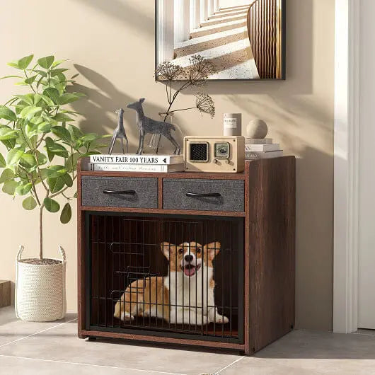 Dog Crate Furniture Indoor Dog Cage with 2 Fabric Drawers End Table Unbranded
