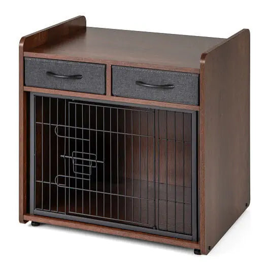 Dog Crate Furniture Indoor Dog Cage with 2 Fabric Drawers End Table Unbranded