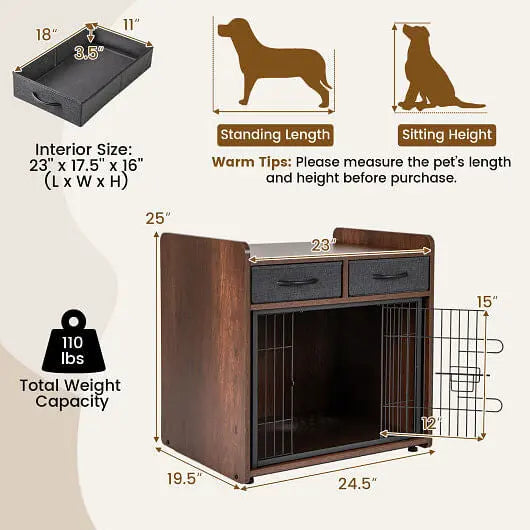 Dog Crate Furniture Indoor Dog Cage with 2 Fabric Drawers End Table Unbranded