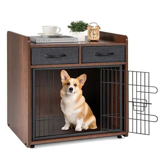 Dog Crate Furniture Indoor Dog Cage with 2 Fabric Drawers End Table Unbranded