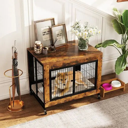 Industrial Dog Kennel with Flip-up Top 3 Lockable Doors and Removable Tray-Rustic Brown Unbranded