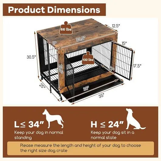 Industrial Dog Kennel with Flip-up Top 3 Lockable Doors and Removable Tray-Rustic Brown Unbranded