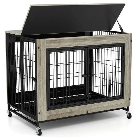 Industrial Dog Kennel with Flip-up Top 3 Lockable Doors and Removable Tray-Rustic Brown Unbranded