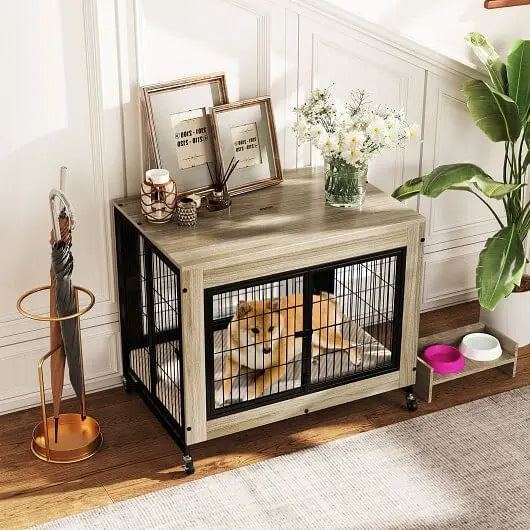 Industrial Dog Kennel with Flip-up Top 3 Lockable Doors and Removable Tray-Rustic Brown Unbranded