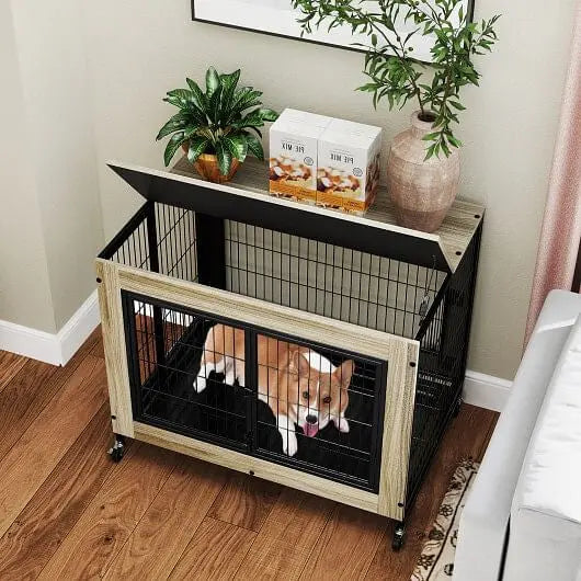Industrial Dog Kennel with Flip-up Top 3 Lockable Doors and Removable Tray-Rustic Brown Unbranded