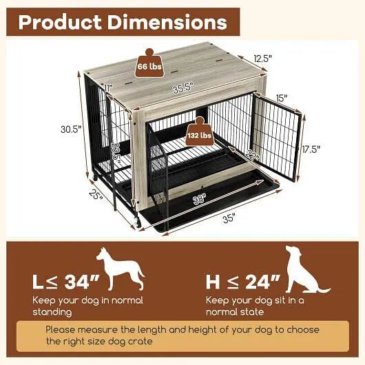 Industrial Dog Kennel with Flip-up Top 3 Lockable Doors and Removable Tray-Rustic Brown Unbranded