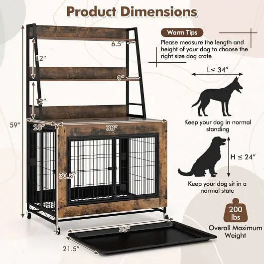 Industrial Dog Kennel Dog Crate Furniture with Storage Shelves-Rustic Brown Unbranded