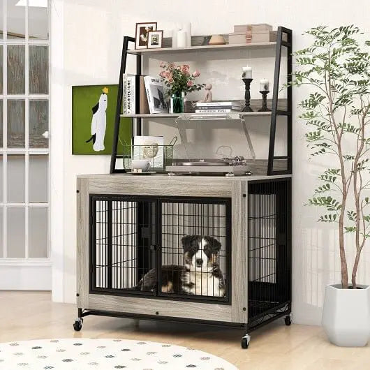 Industrial Dog Kennel Dog Crate Furniture with Storage Shelves-Rustic Brown Unbranded