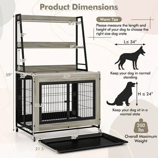 Industrial Dog Kennel Dog Crate Furniture with Storage Shelves-Rustic Brown Unbranded