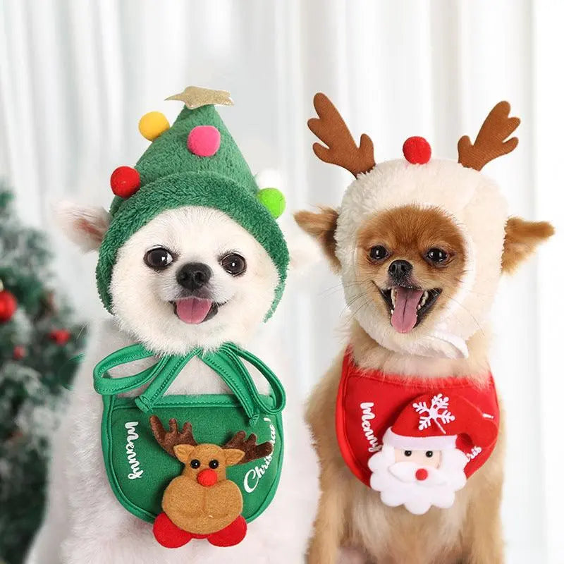 Festive Pet Christmas Hat And Saliva Towel Set - Perfect For Your Furry Friends! - Gazebo Pet Hub