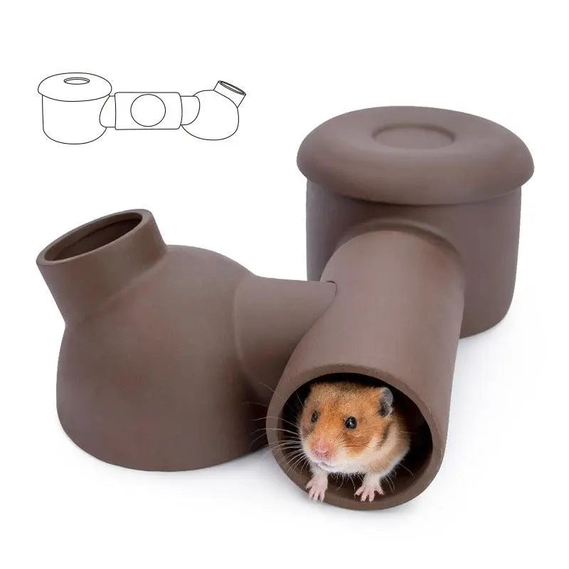 Golden Silk Bear Ceramic Hamster Zisha Tunnel Room - Ultimate Luxury Hamster Habitat - Gazebo Pet Hub