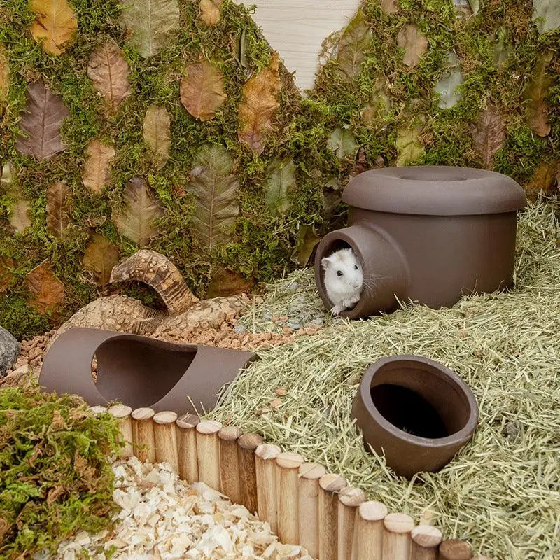 Golden Silk Bear Ceramic Hamster Zisha Tunnel Room - Ultimate Luxury Hamster Habitat - Gazebo Pet Hub