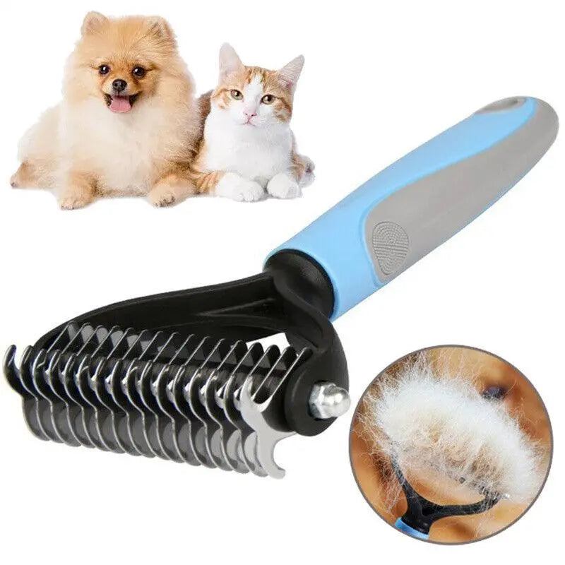Grooming Brush For Pet Dog Cat Deshedding Tool Rake Comb Fur Remover Reduce 2 - Side Dematting Tool For Dogs Cats Pets Grooming Brush Double Sided Shedding And Dematting Undercoat Rake Hair Removal Comb - Gazebo Pet Hub