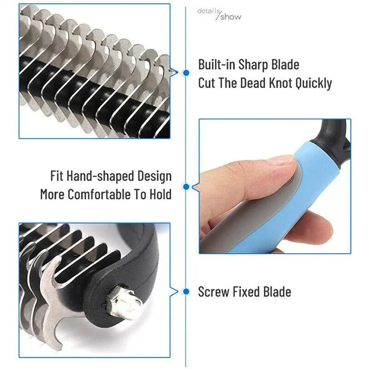 Grooming Brush For Pet Dog Cat Deshedding Tool Rake Comb Fur Remover Reduce 2 - Side Dematting Tool For Dogs Cats Pets Grooming Brush Double Sided Shedding And Dematting Undercoat Rake Hair Removal Comb - Gazebo Pet Hub