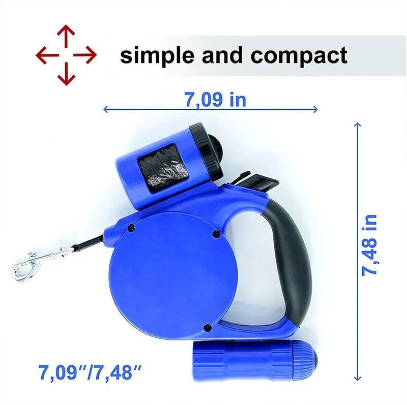 Nightwalk 4.5M Led Light And Waste Bag Dispenser Retractable Dog Leash - Gazebo Pet Hub