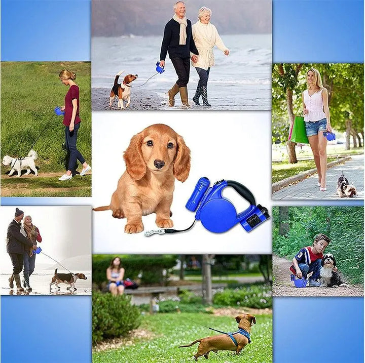 Nightwalk 4.5M Led Light And Waste Bag Dispenser Retractable Dog Leash - Gazebo Pet Hub
