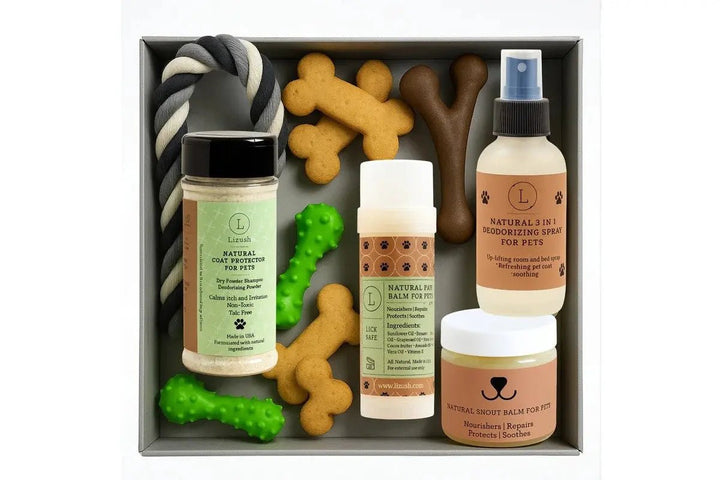 Pet Pampering Gift Box - All - Natural Pet Wellness Kit – Soothing Balms & Herbal Coat Powder - Gazebo Pet Hub
