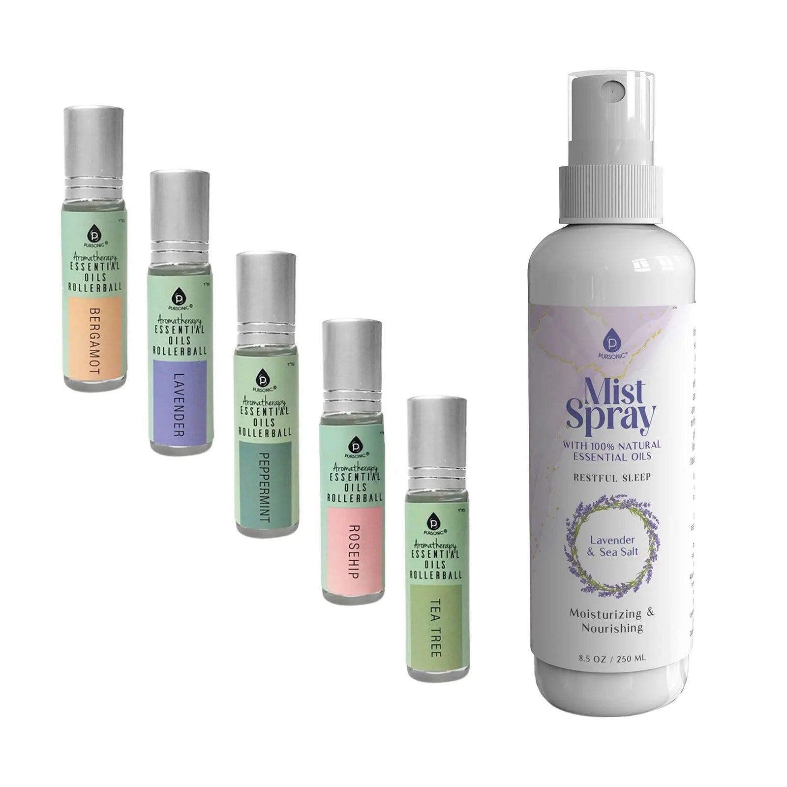Pursonic Lavender & Sea Salt Mist Spray + 5-Pack Essential Oil Rollerball Set for Daily Wellness & Aromatherapy - Gazebo Pet Hub