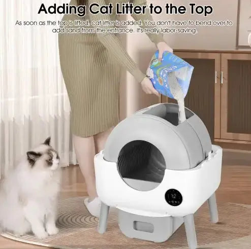 Self Cleaning Litter Box - 2.2lb-23lb Cat Can Use, 100L Automatic Cat Litter Box Self Cleaning, Extra Large For Multiple Cats, Anti-Pinch, All Clumping Litter Can Use, With Garbage Bags, App Control Gazebo Pet Hub